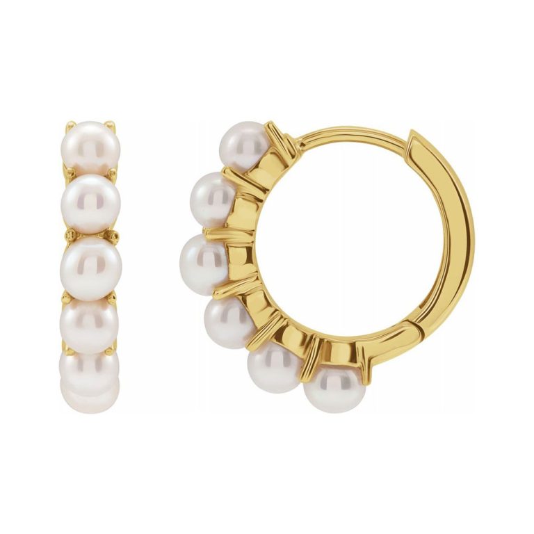 14K Yellow Gold Freshwater Cultured Pearl Huggie Hoop Earrings, 15.5mm