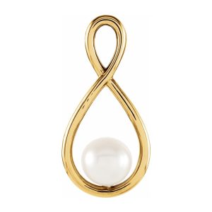 14K Yellow Gold Freshwater Cultured Pearl Infinity Pendant, 10 x 20mm