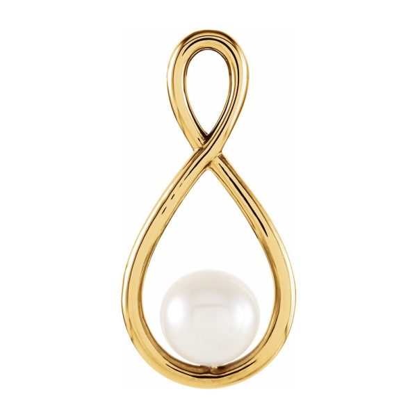 14K Yellow Gold Freshwater Cultured Pearl Infinity Pendant, 10 x 20mm