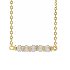 14K Yellow Gold Freshwater Cultured Pearl Small Bar Necklace, 18 Inch