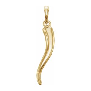 14K Yellow Gold Solid 3D Italian Horn Pendant, 2.8 x 19mm