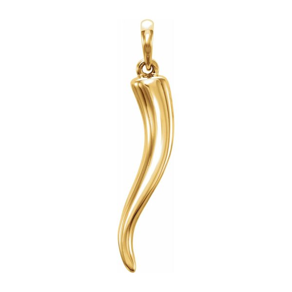 14K Yellow Gold Solid 3D Italian Horn Pendant, 5.25 x 26mm