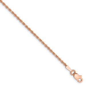 14k Rose Gold 1.5mm Handmade D/C Solid Rope Chain Bracelet, 7 Inch