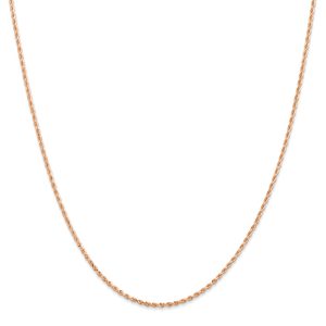 14k Rose Gold 1.5mm Handmade D/C Solid Rope Chain Necklace, 14 Inch