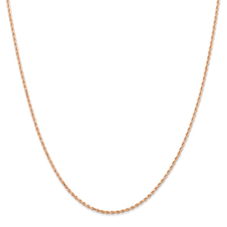 14k Rose Gold 1.5mm Handmade D/C Solid Rope Chain Necklace, 14 Inch