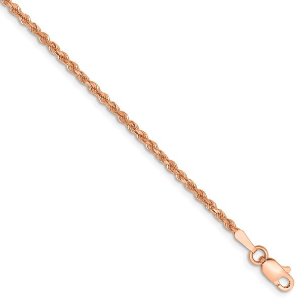 14k Rose Gold 1.75mm Handmade D/C Rope Chain Bracelet, 8 Inch