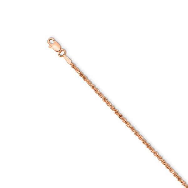 14k Rose Gold 1.75mm Handmade D/C Solid Rope Chain Necklace, 16 Inch