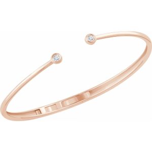 14k Rose Gold 1/6 Ctw Diamond Hinged Cuff Bracelet, 7 Inch