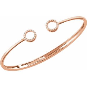 14k Rose Gold 1/8 Ctw Diamond Circle Hinged Cuff Bracelet, 7 Inch