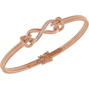 14k Rose Gold 1/8 Ctw Diamond Infinity Bangle Bracelet, 7.5 Inch