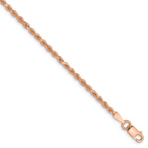 14k Rose Gold 2mm Handmade D/C Rope Chain Bracelet, 7 Inch