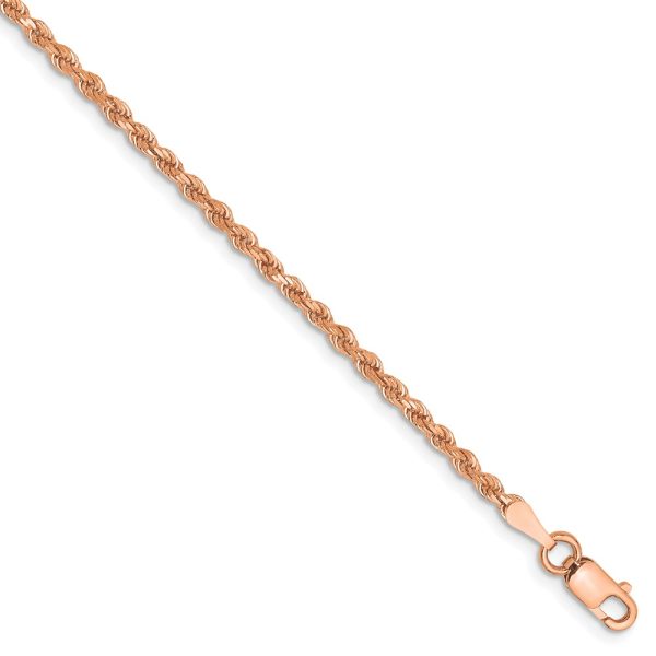 14k Rose Gold 2mm Handmade D/C Rope Chain Bracelet, 7 Inch