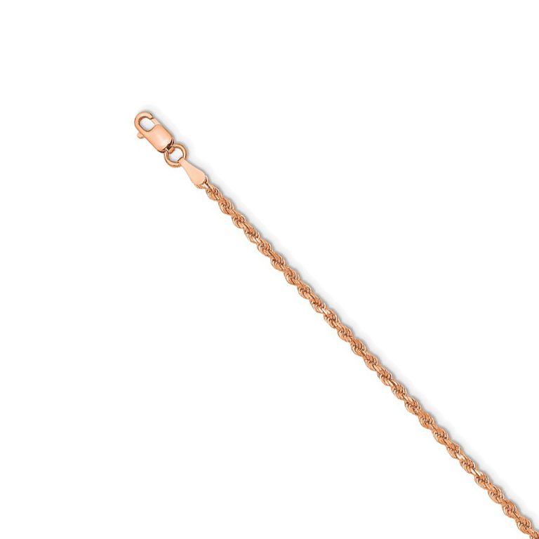 14k Rose Gold 2mm Handmade D/C Solid Rope Chain Necklace, 16 Inch