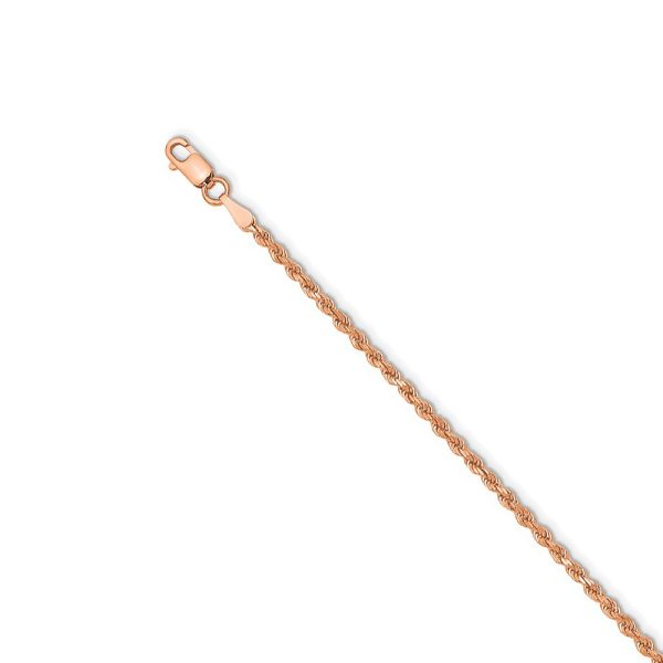 14k Rose Gold 2mm Handmade D/C Solid Rope Chain Necklace, 20 Inch