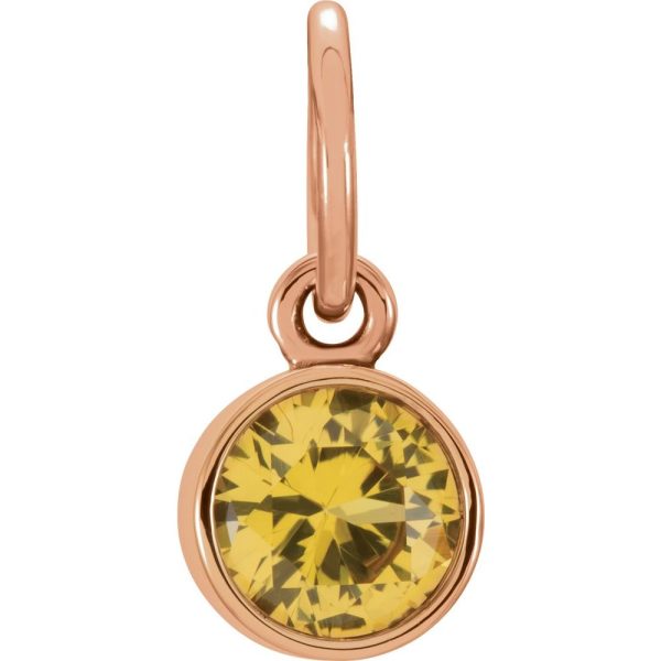 14k Rose Gold 4mm Imitation Citrine Charm or Pendant Enhancer