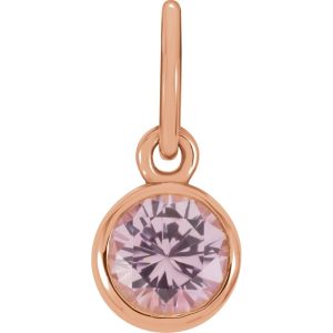 14k Rose Gold 4mm Imitation Pink Tourmaline Charm or Pendant Enhancer