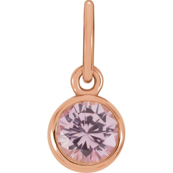 14k Rose Gold 4mm Imitation Pink Tourmaline Charm or Pendant Enhancer