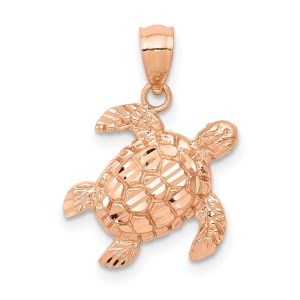 14k Rose Gold Diamond Cut Sea Turtle Pendant