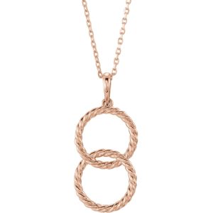 14k Rose Gold Double Vertical Rope Circle Necklace, 16-18 Inch