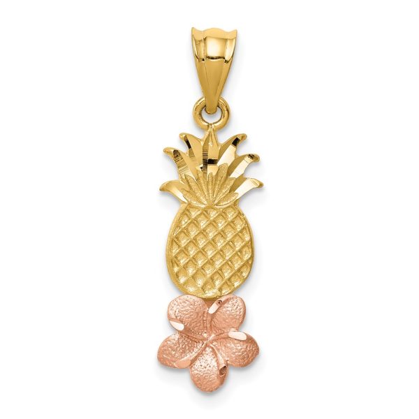 14k Rose and Yellow Gold Pineapple Plumeria Pendant