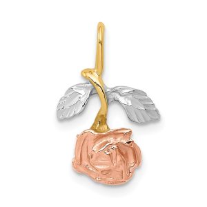 14k Tri-Color Gold Inverted Stemmed Rose Pendant