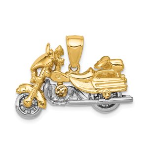 14k Two Tone Gold 3D Moveable Motorcycle Pendant