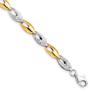 14k Two Tone Gold 5mm Diamond Cut Link Bracelet 7 Inch