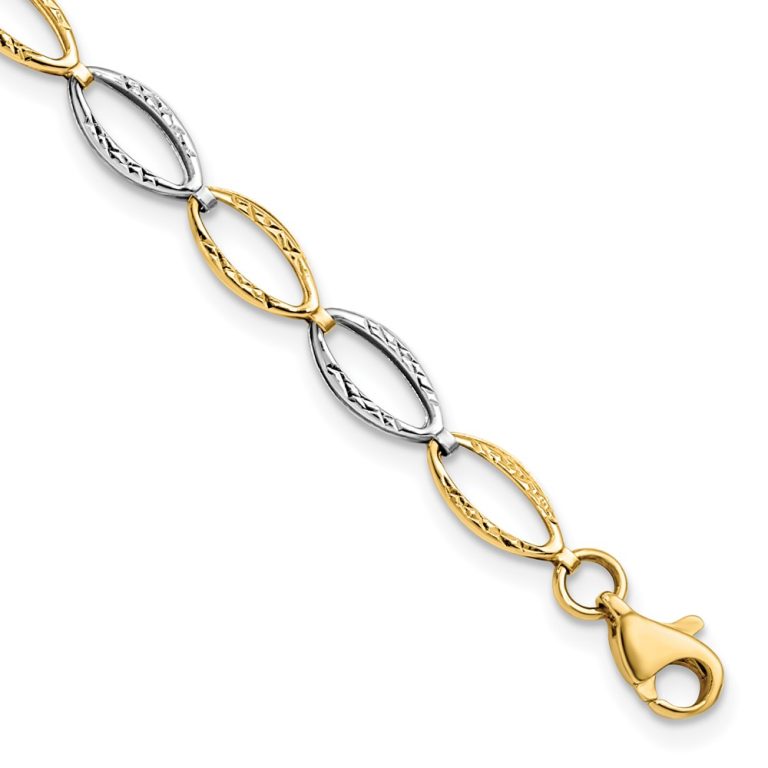 14k Two Tone Gold, 5mm Oval Link Chain Bracelet, 7 Inch