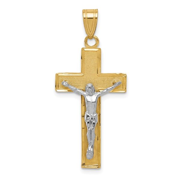 14k Two Tone Gold Diamond-cut Crucifix Cross Pendant, 16 x 36mm