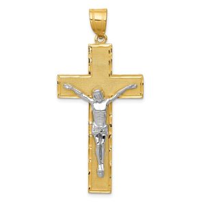 14k Two Tone Gold Diamond-cut Crucifix Cross Pendant, 23 x 50mm