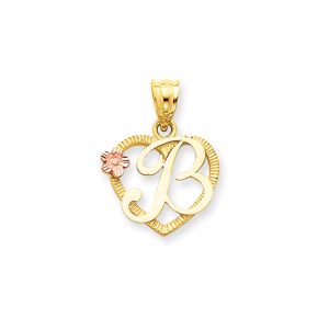 14k Two Tone Gold Grace Collection 15mm Heart Initial B Pendant