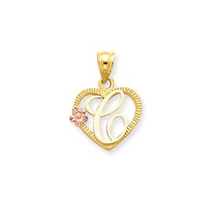 14k Two Tone Gold Grace Collection 15mm Heart Initial C Pendant