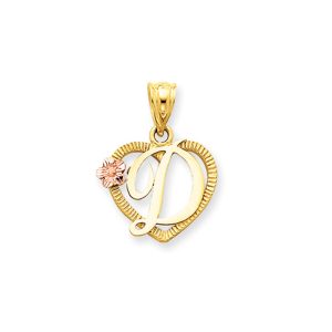 14k Two Tone Gold Grace Collection 15mm Heart Initial D Pendant