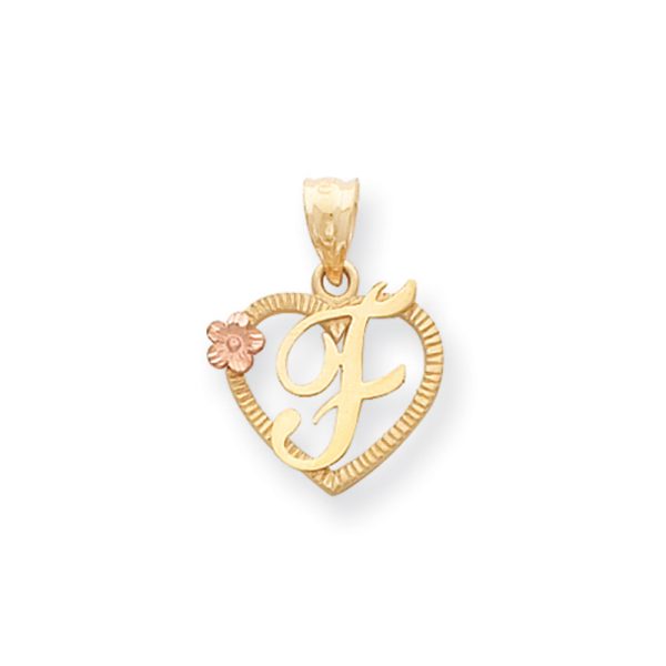 14k Two Tone Gold Grace Collection 15mm Heart Initial F Pendant