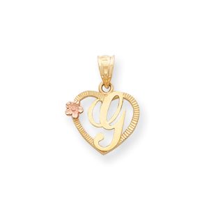 14k Two Tone Gold Grace Collection 15mm Heart Initial G Pendant