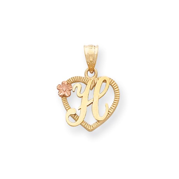 14k Two Tone Gold Grace Collection 15mm Heart Initial H Pendant