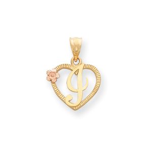 14k Two Tone Gold Grace Collection 15mm Heart Initial I Pendant