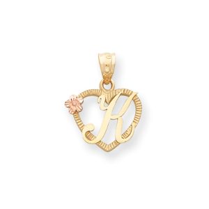 14k Two Tone Gold Grace Collection 15mm Heart Initial K Pendant