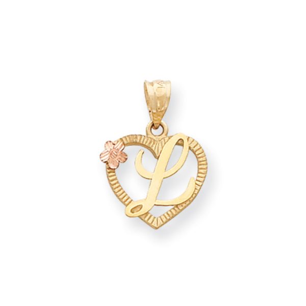 14k Two Tone Gold Grace Collection 15mm Heart Initial L Pendant