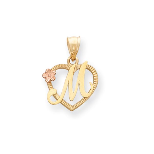 14k Two Tone Gold Grace Collection 15mm Heart Initial M Pendant