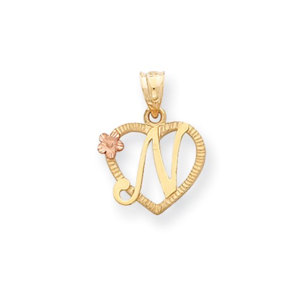 14k Two Tone Gold Grace Collection 15mm Heart Initial N Pendant