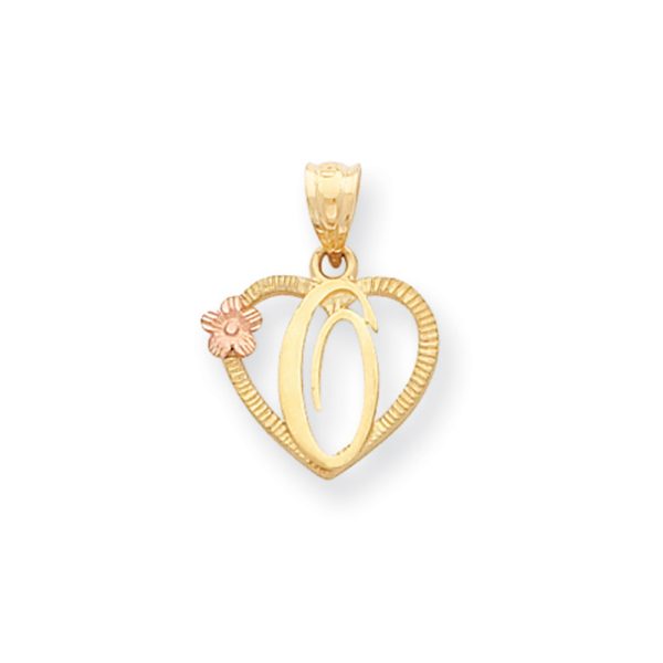 14k Two Tone Gold Grace Collection 15mm Heart Initial O Pendant