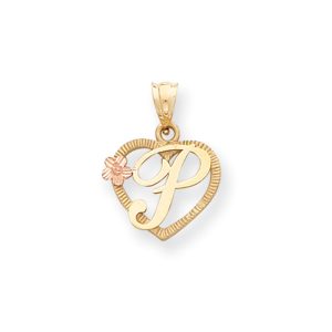 14k Two Tone Gold Grace Collection 15mm Heart Initial P Pendant