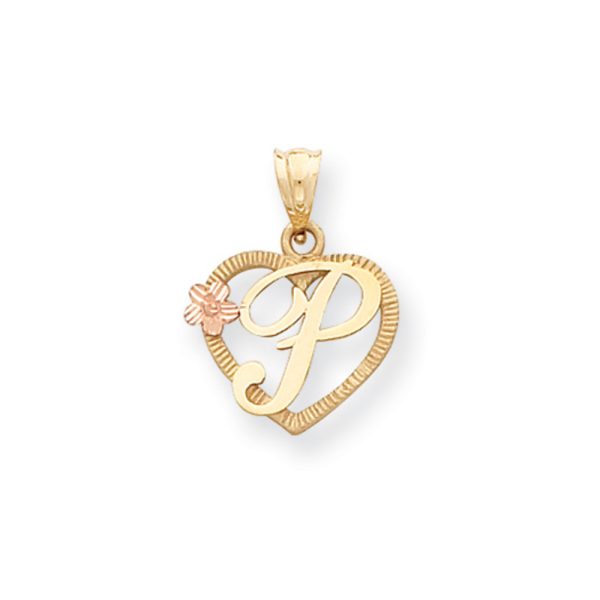 14k Two Tone Gold Grace Collection 15mm Heart Initial P Pendant