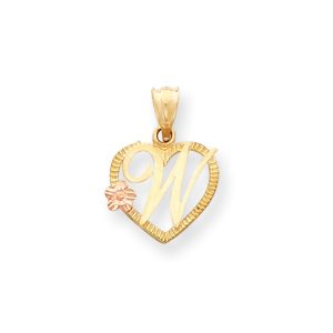 14k Two Tone Gold Grace Collection 15mm Heart Initial W Pendant