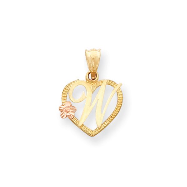 14k Two Tone Gold Grace Collection 15mm Heart Initial W Pendant