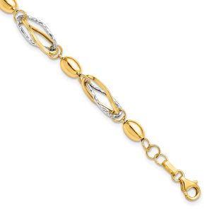 14k Two Tone Gold, Italian 7mm Link Chain Bracelet, 7 Inch