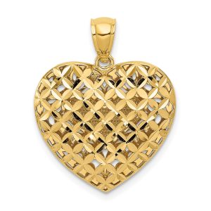 14k Two Tone Gold Reversible Filigree and Basket Weave Heart Pendant