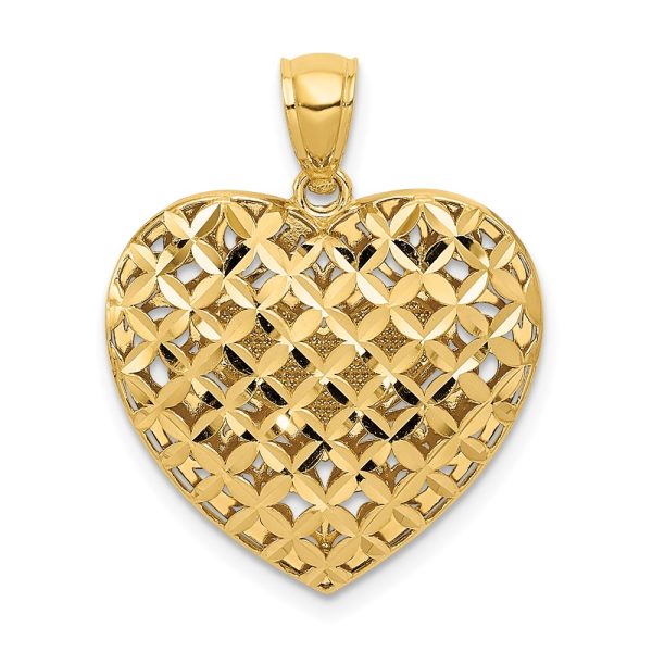 14k Two Tone Gold Reversible Filigree and Basket Weave Heart Pendant