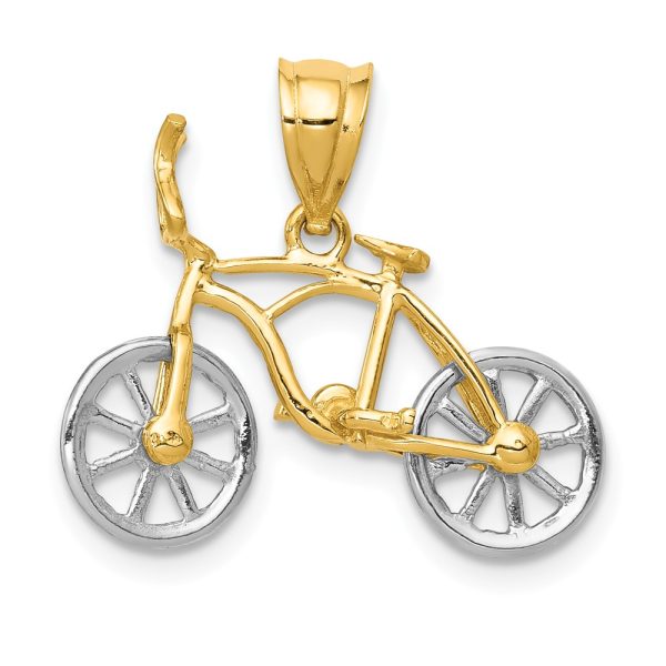 14k Two Tone Gold Small 3D Bicycle Pendant